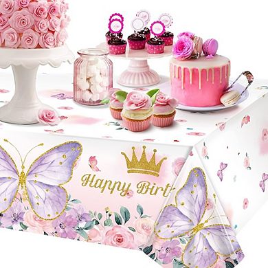 Butterfly Birthday Tablecloths, disposable plastic table covers, 3 pack