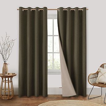 Linen Blackout Curtains, Thermal Insulated Grommet Room Darkening Panels