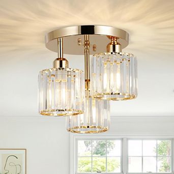 Modern 3 Light Crystal Semi Flush Mount Ceiling Light