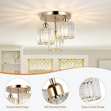 Modern 3 Light Crystal Semi Flush Mount Ceiling Light