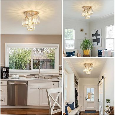 Modern 3 Light Crystal Semi Flush Mount Ceiling Light
