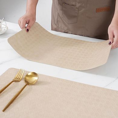 Set of 4 Geometric Vinyl Placemats, Washable, Indoor Outdoor Table Mats