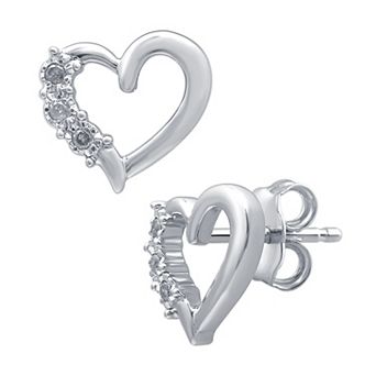 Diamond Essentials Sterling Silver Lab Grown Diamond Accent Heart Earrings