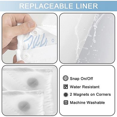 No-Hook Coastal Shower Curtain with Snap-in Liner, Waterproof Fabric, Washable