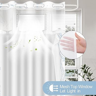No-Hook Coastal Shower Curtain with Snap-in Liner, Waterproof Fabric, Washable