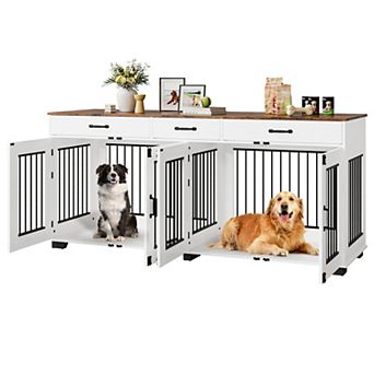 71 in Large Dog Crate Furniture for 2 Dogs with 3 Drawers, Heavy Duty Double Indoor Dog Kennel