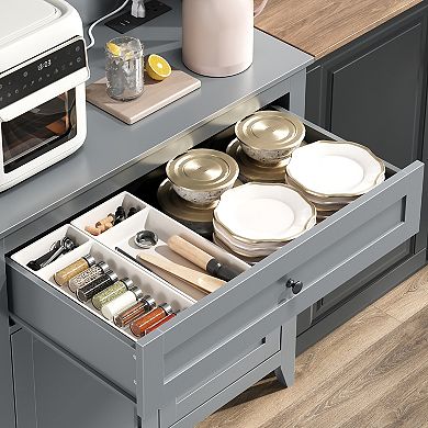 63’’ Pantry Cabinet, 4 Hooks Kitchen Pantry Storage Cabinet with Drawer & Adjustable Shelves