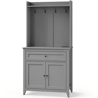 63’’ Pantry Cabinet, 4 Hooks Kitchen Pantry Storage Cabinet with Drawer & Adjustable Shelves