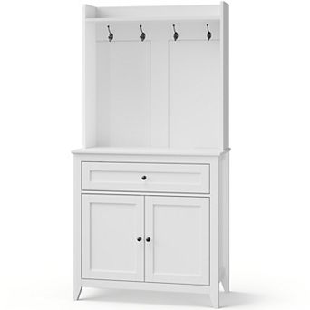 63’’ Pantry Cabinet, 4 Hooks Kitchen Pantry Storage Cabinet with Drawer & Adjustable Shelves