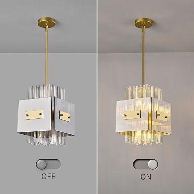 Modern Square Crystal Pendant Light E26 Base for Kitchen Island Dining Room