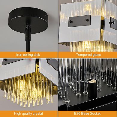Modern Square Crystal Pendant Light E26 Base for Kitchen Island Dining Room