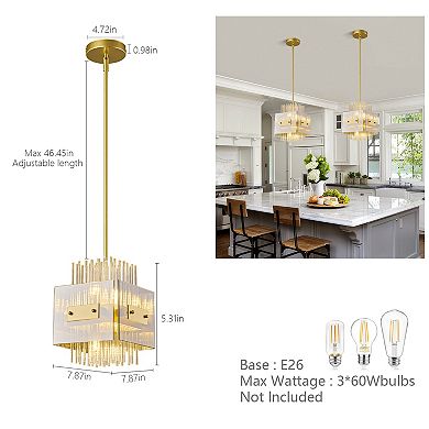 Modern Square Crystal Pendant Light E26 Base for Kitchen Island Dining Room