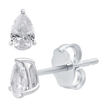 Diamond Essentials Sterling Silver 1/2 Carat T.W. Pear Cut Lab Grown Diamond Stud Earrings