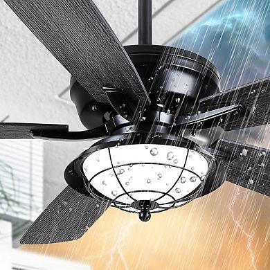 52 Inch Wet Rated Outdoor Ceiling Fan with Light Remote 6 Speed Reversible Motor