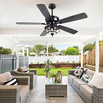 52 Inch Wet Rated Outdoor Ceiling Fan with Light Remote 6 Speed Reversible Motor