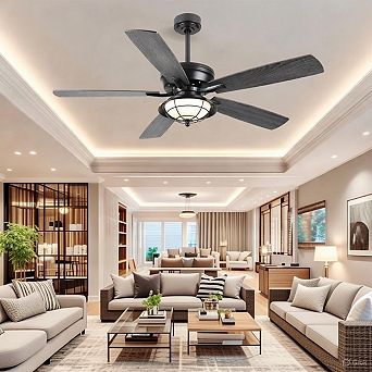 52 Inch Wet Rated Outdoor Ceiling Fan with Light Remote 6 Speed Reversible Motor