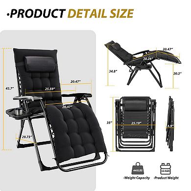 YIORTWO Zero Gravity Recliner Chair Folding Patio Lounge with Cushion Cup Holder