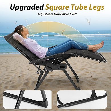 YIORTWO Zero Gravity Recliner Chair Folding Patio Lounge with Cushion Cup Holder