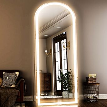 Arched 20 in W x 63 in H LED with 3-Color Dimmable Light Frameless Full Length Floor Mirror