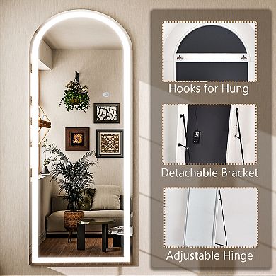 Arched 20 in. W x 63 in. H LED with 3-Color Dimmable Light Frameless Full Length Floor Mirror