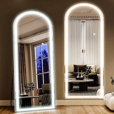 Arched 20 in. W x 63 in. H LED with 3-Color Dimmable Light Frameless Full Length Floor Mirror