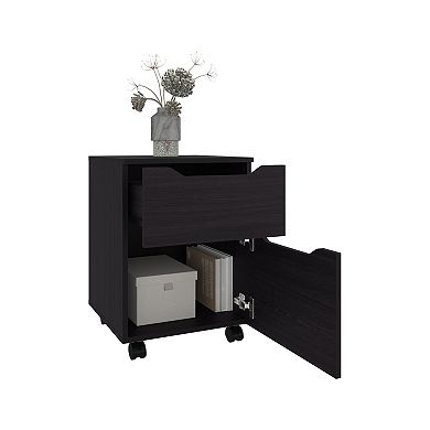 Ethan Open Shelves Nightstand With One Door, Modern Bedside Table For Bedroom Storage