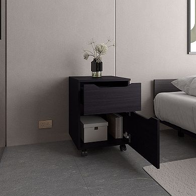 Ethan Open Shelves Nightstand With One Door, Modern Bedside Table For Bedroom Storage