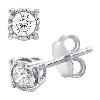 Diamond Essentials Sterling Silver 1/3 Carat T.W. Lab Grown Diamond Miracle Plate Stud Earrings