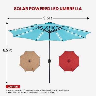 YIORTWO 9.5 FT Solar Patio Umbrella with 32 LED Lights Tilt Crank UV Resistant