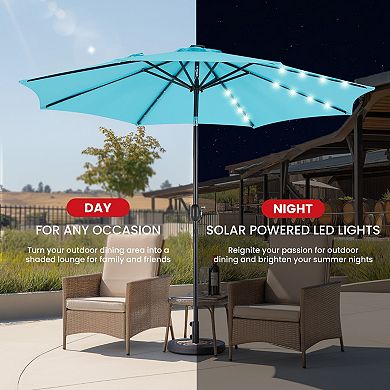 YIORTWO 9.5 FT Solar Patio Umbrella with 32 LED Lights Tilt Crank UV Resistant