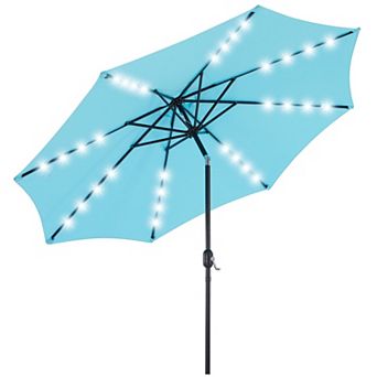 YIORTWO 9.5 FT Solar Patio Umbrella with 32 LED Lights Tilt Crank UV Resistant