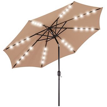 YIORTWO 9.5 FT Solar Patio Umbrella with 32 LED Lights Tilt Crank UV Resistant