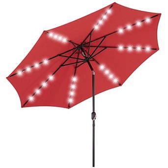 YIORTWO 9.5 FT Solar Patio Umbrella with 32 LED Lights Tilt Crank UV Resistant