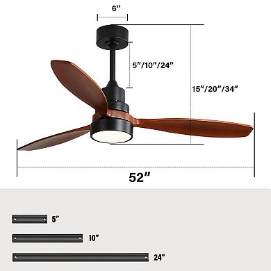 52" Modern Integrated LED Dimmable Smart Ceiling Fan with Light and Remote, APP Control