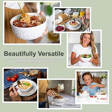 4-Piece Ceramic Soup & Ramen Bowls Set, 32oz, Microwave & Dishwasher Safe, Nature-Inspired Design