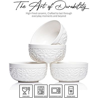 4-Piece Ceramic Soup & Ramen Bowls Set, 32oz, Microwave & Dishwasher Safe, Nature-Inspired Design