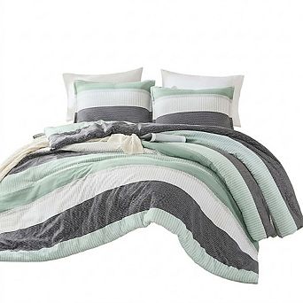 Colorblock Stripe Down Alternative Comforter Set, Lightweight Fluffy All-Season Bedding