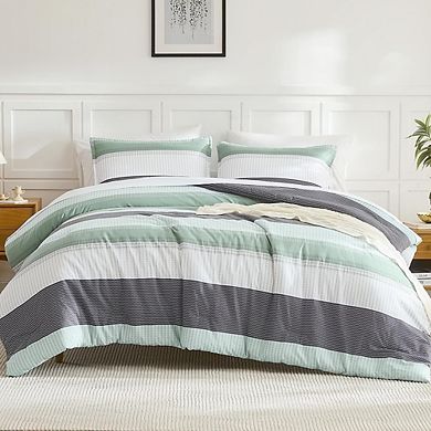 Colorblock Stripe Down Alternative Comforter Set, Lightweight Fluffy All-Season Bedding