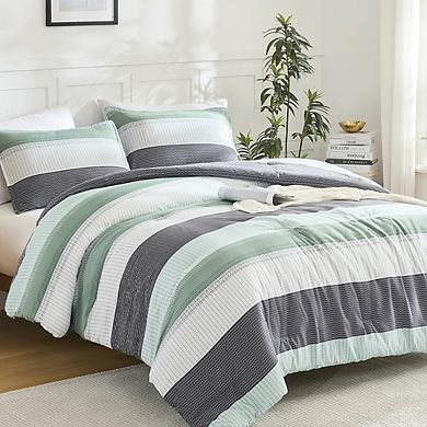 Colorblock Stripe Down Alternative Comforter Set, Lightweight Fluffy All-Season Bedding