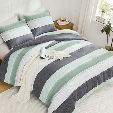 Colorblock Stripe Down Alternative Comforter Set, Lightweight Fluffy All-Season Bedding