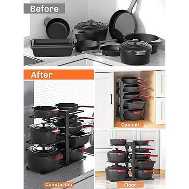 8-Tier Adjustable Pots and Pans Organizer Rack for Kitchen Cabinet Storage