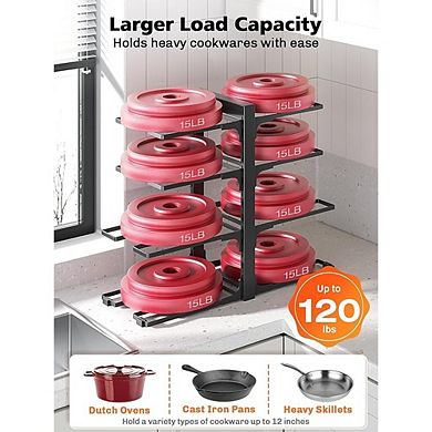 8-Tier Adjustable Pots and Pans Organizer Rack for Kitchen Cabinet Storage