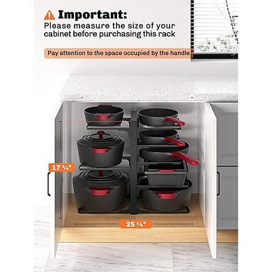 8-Tier Adjustable Pots and Pans Organizer Rack for Kitchen Cabinet Storage
