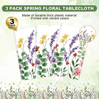 Spring Floral Tablecloths, disposable plastic party covers, waterproof 3 pack