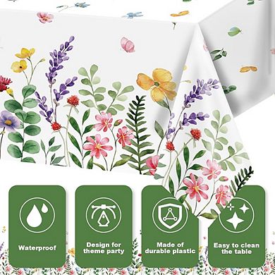 Spring Floral Tablecloths, disposable plastic party covers, waterproof 3 pack