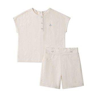 2 pc Kids "Set The Sail" 100% Cotton Embroidered Shorts Set