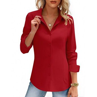 Zeagoo Womens Long Sleeve Button Down Dress Shirt Slim Fitted Collared Solid Business Work Blouse
