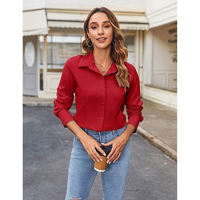 Zeagoo Womens Long Sleeve Button Down Dress Shirt Slim Fitted Collared Solid Business Work Blouse