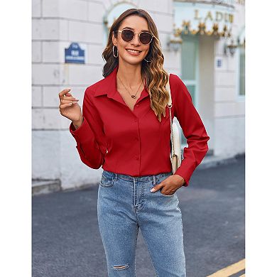 Zeagoo Womens Long Sleeve Button Down Dress Shirt Slim Fitted Collared Solid Business Work Blouse