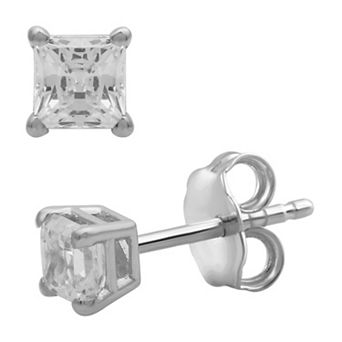 Diamond Essentials Sterling Silver 1/2 Carat T.W. Princess Cut Lab Grown Diamond Stud Earrings